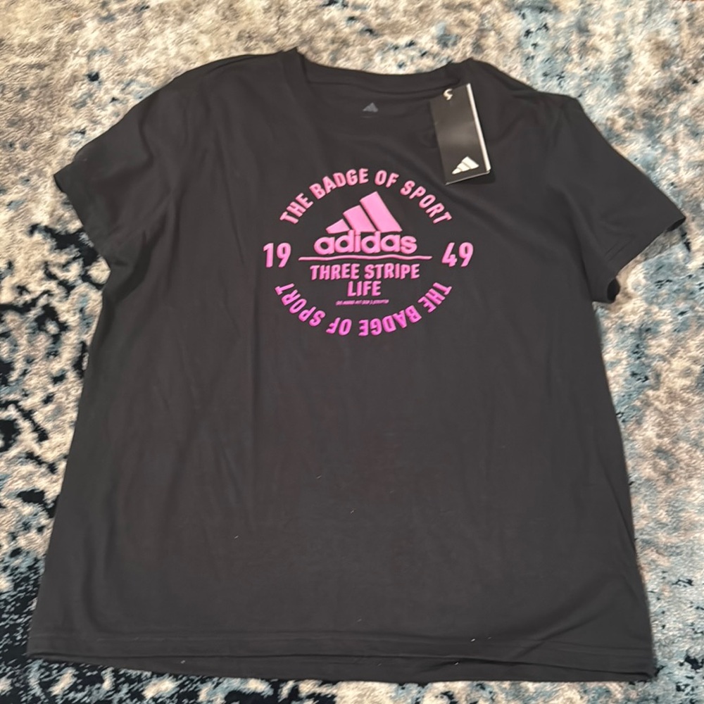 Adidas Black T-Shirt with Pink Logo